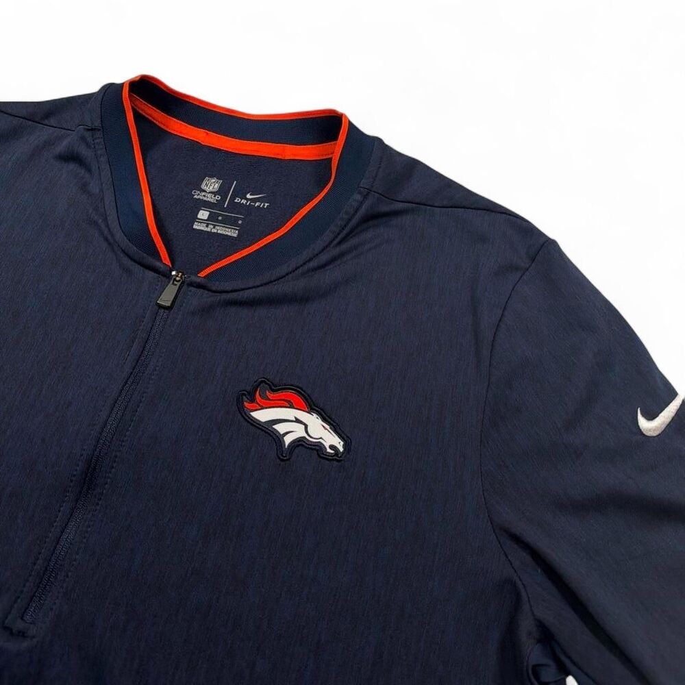 Nike Dri-Fit NFL Denver Broncos OnField Navy Blue Half Zip Pullover Mens Large